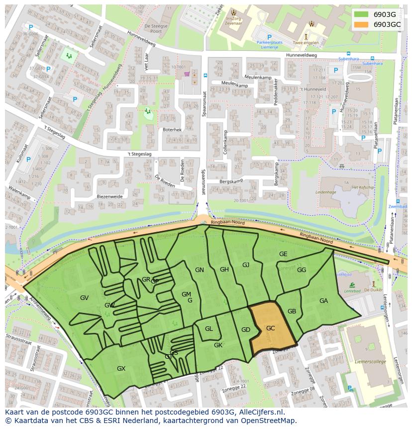 Afbeelding van het postcodegebied 6903 GC op de kaart.