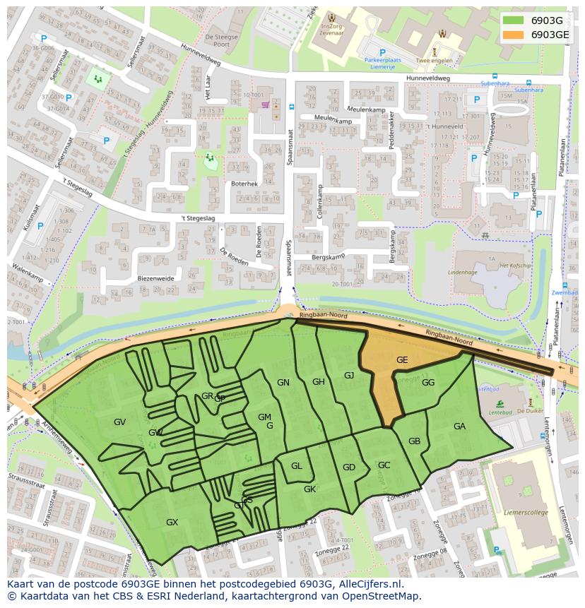 Afbeelding van het postcodegebied 6903 GE op de kaart.