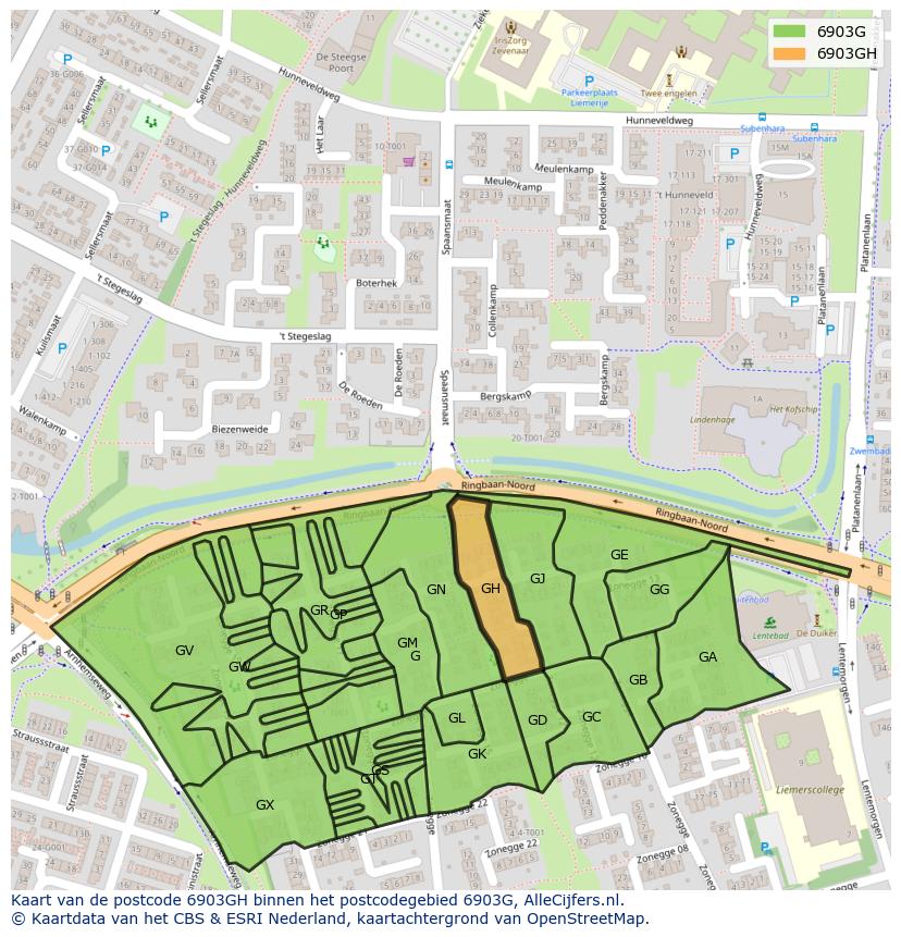 Afbeelding van het postcodegebied 6903 GH op de kaart.