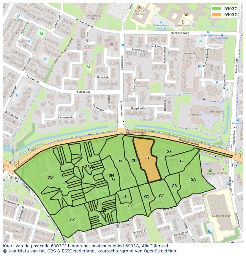 Afbeelding van het postcodegebied 6903 GJ op de kaart.