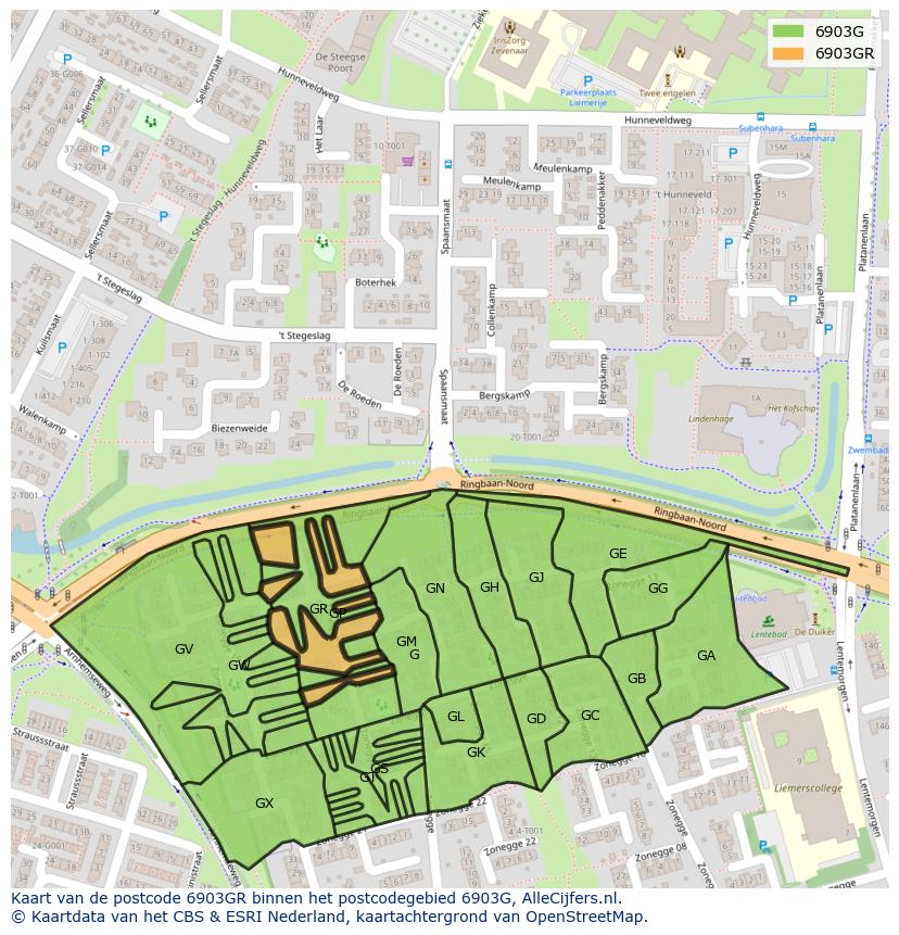 Afbeelding van het postcodegebied 6903 GR op de kaart.
