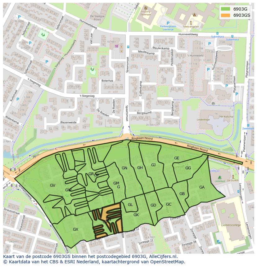 Afbeelding van het postcodegebied 6903 GS op de kaart.