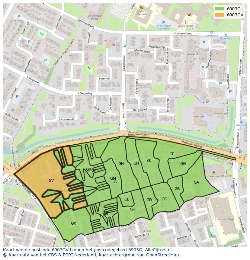 Afbeelding van het postcodegebied 6903 GV op de kaart.