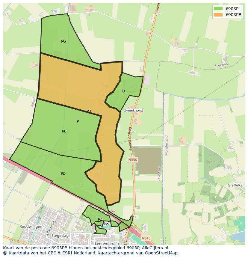 Afbeelding van het postcodegebied 6903 PB op de kaart.