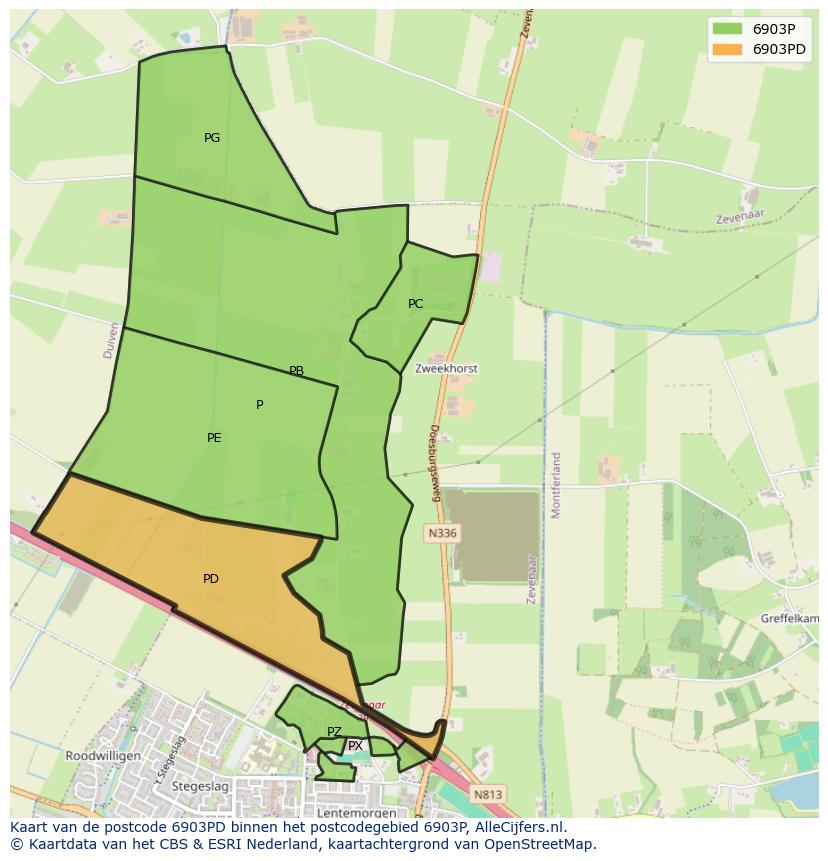 Afbeelding van het postcodegebied 6903 PD op de kaart.