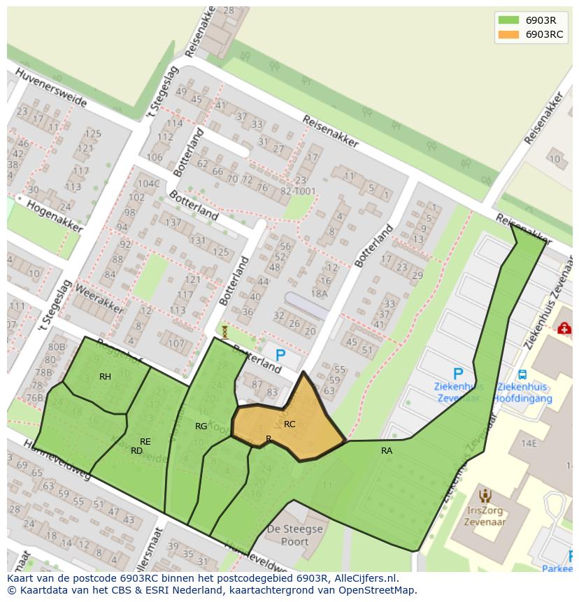 Afbeelding van het postcodegebied 6903 RC op de kaart.