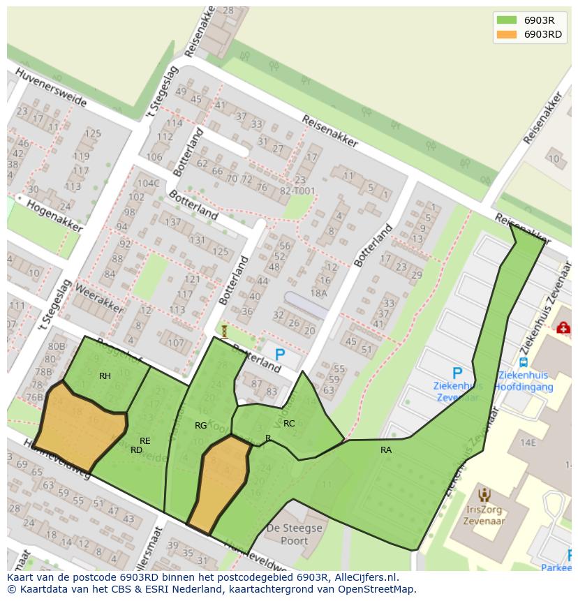 Afbeelding van het postcodegebied 6903 RD op de kaart.