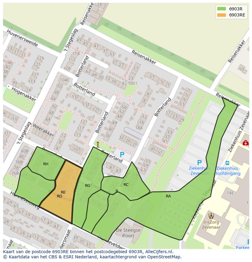 Afbeelding van het postcodegebied 6903 RE op de kaart.