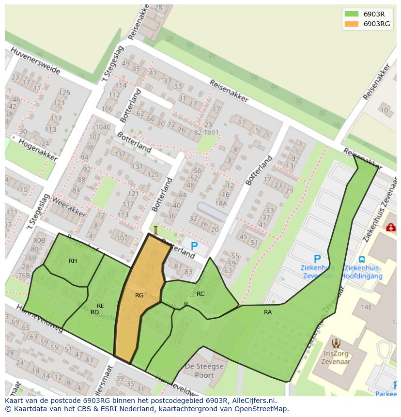 Afbeelding van het postcodegebied 6903 RG op de kaart.
