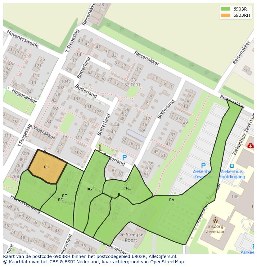 Afbeelding van het postcodegebied 6903 RH op de kaart.