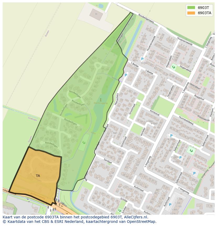 Afbeelding van het postcodegebied 6903 TA op de kaart.