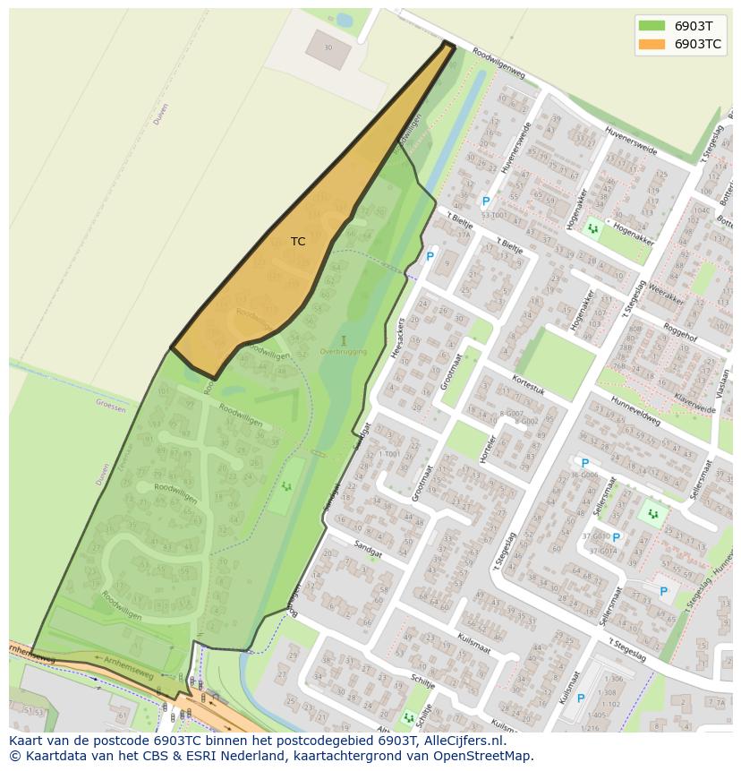 Afbeelding van het postcodegebied 6903 TC op de kaart.