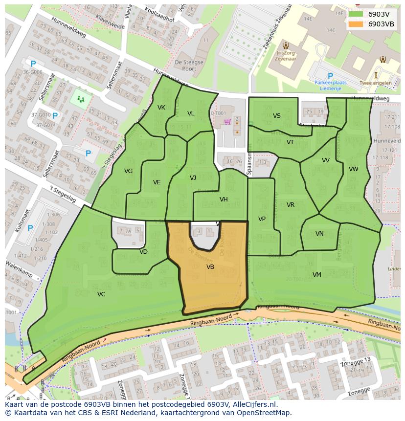 Afbeelding van het postcodegebied 6903 VB op de kaart.
