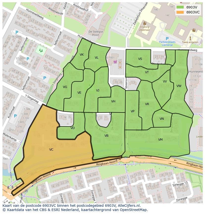 Afbeelding van het postcodegebied 6903 VC op de kaart.