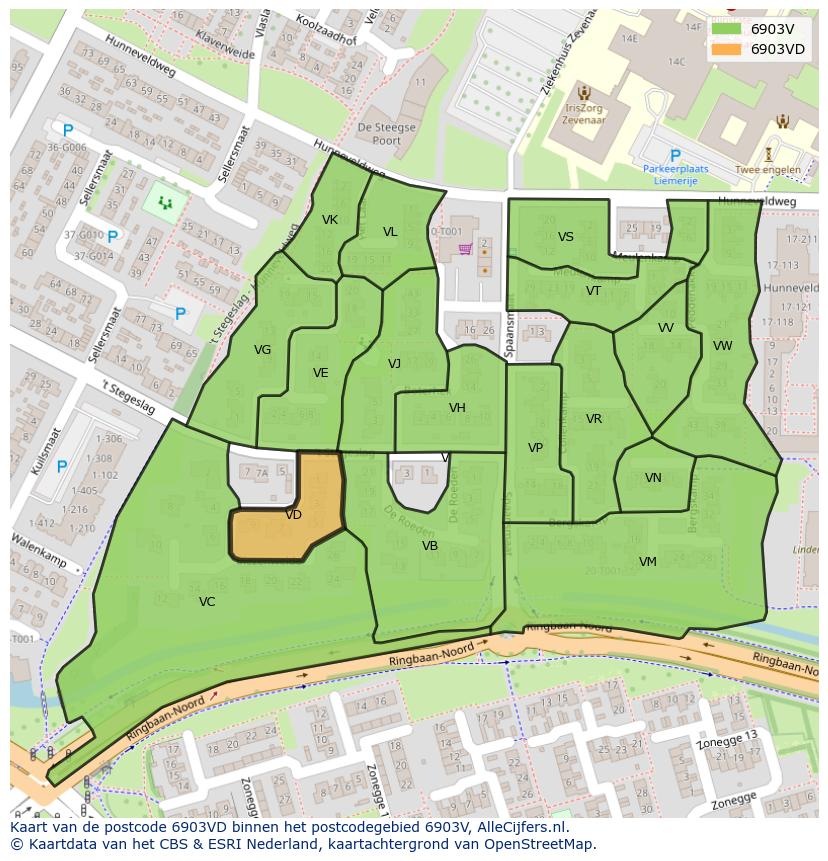 Afbeelding van het postcodegebied 6903 VD op de kaart.