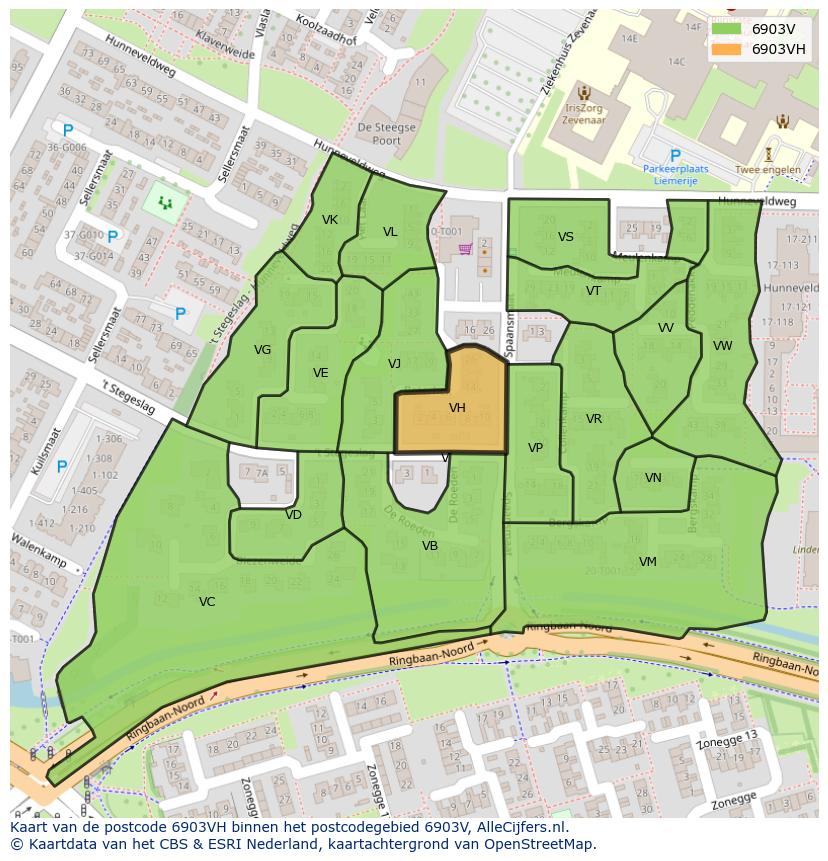 Afbeelding van het postcodegebied 6903 VH op de kaart.