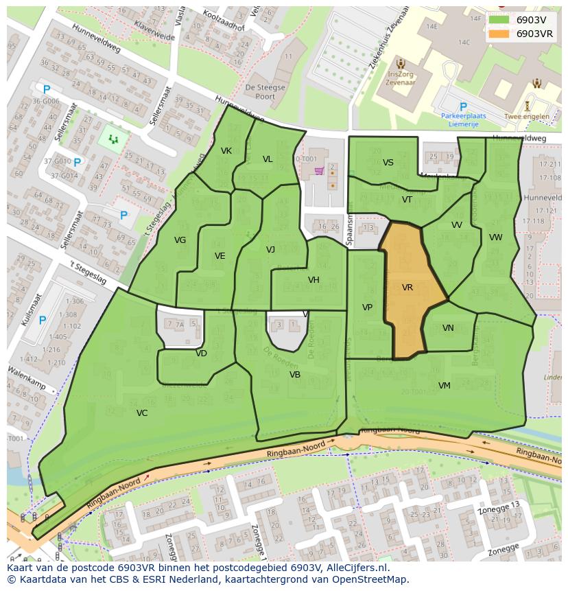Afbeelding van het postcodegebied 6903 VR op de kaart.