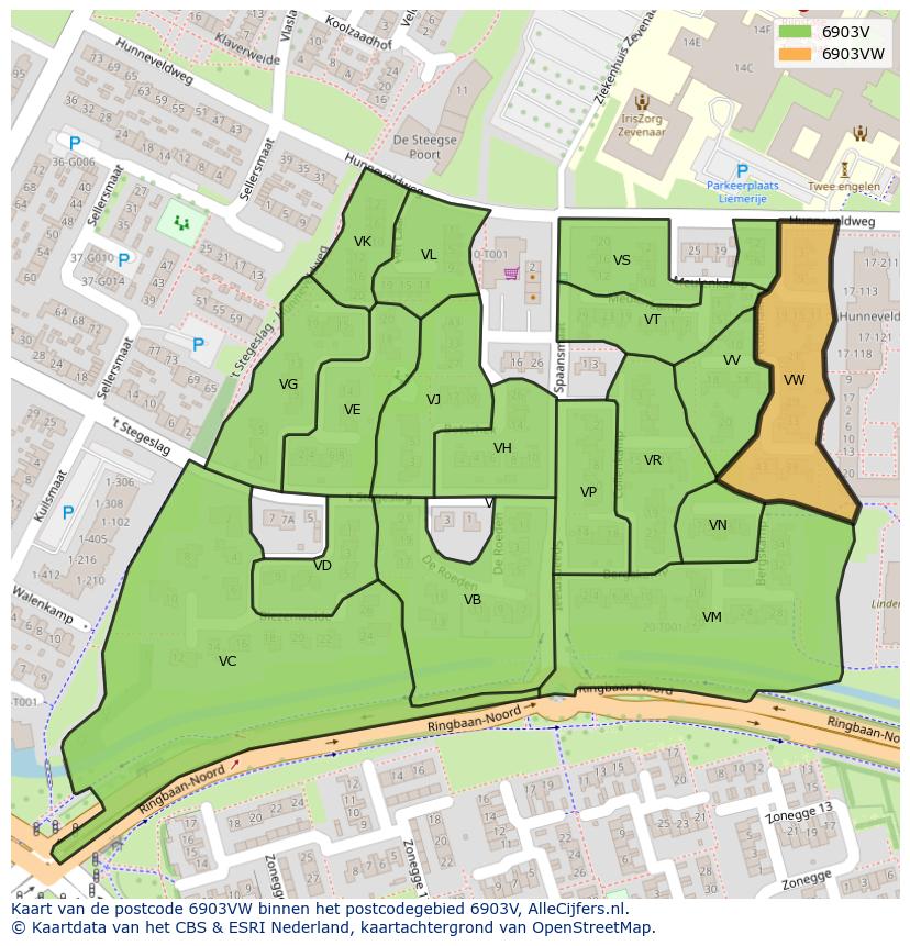Afbeelding van het postcodegebied 6903 VW op de kaart.