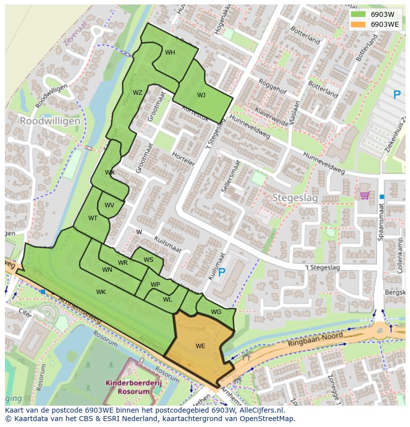 Afbeelding van het postcodegebied 6903 WE op de kaart.