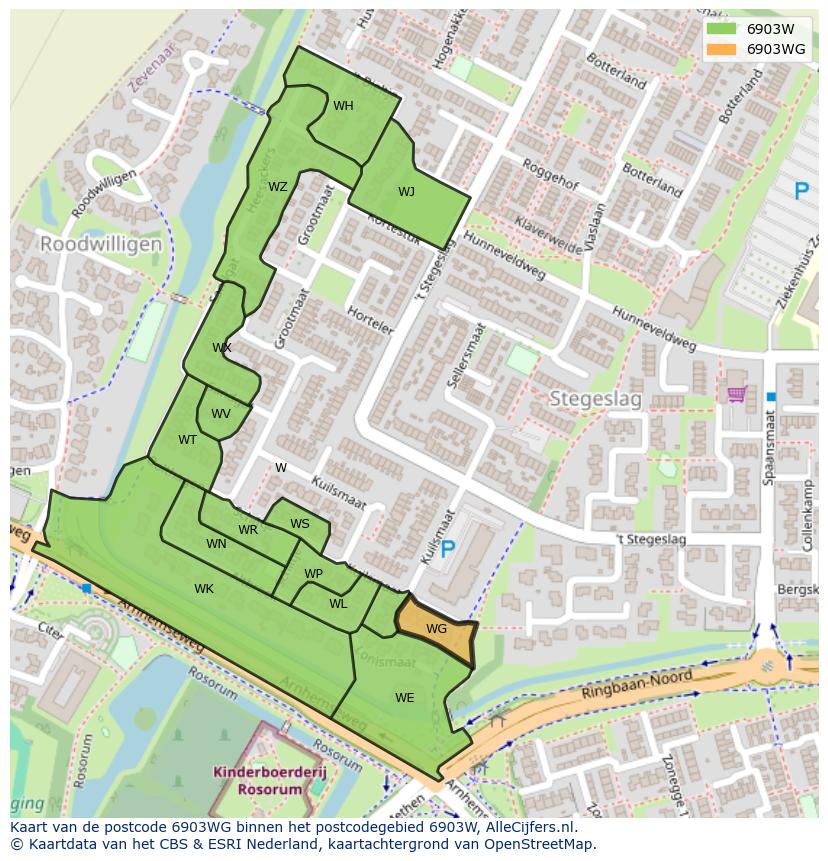 Afbeelding van het postcodegebied 6903 WG op de kaart.
