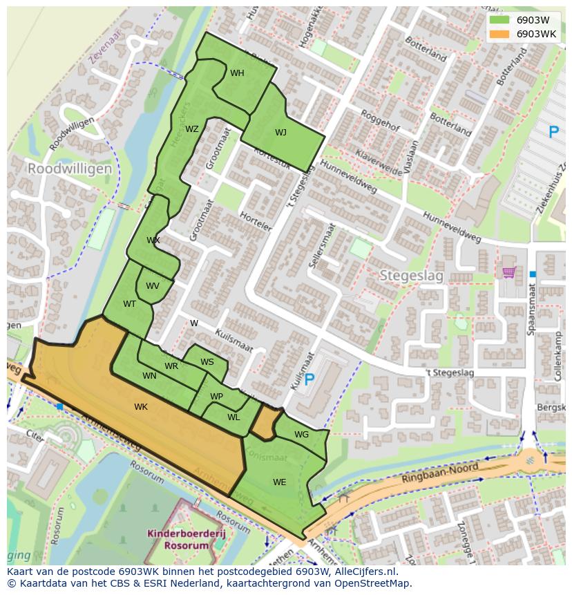 Afbeelding van het postcodegebied 6903 WK op de kaart.