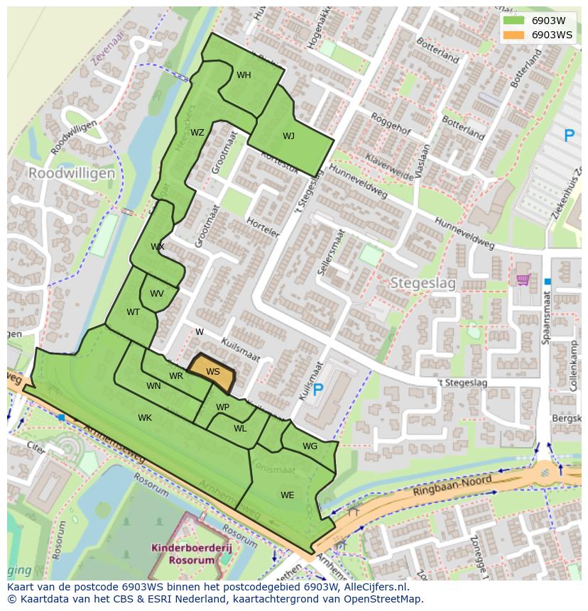 Afbeelding van het postcodegebied 6903 WS op de kaart.