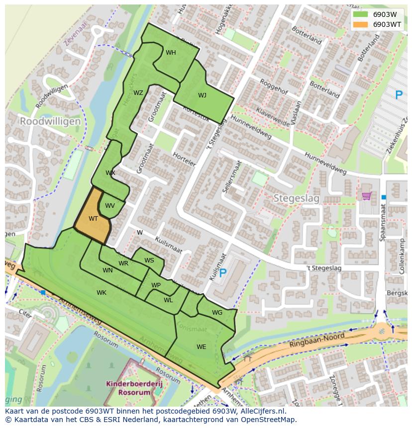 Afbeelding van het postcodegebied 6903 WT op de kaart.