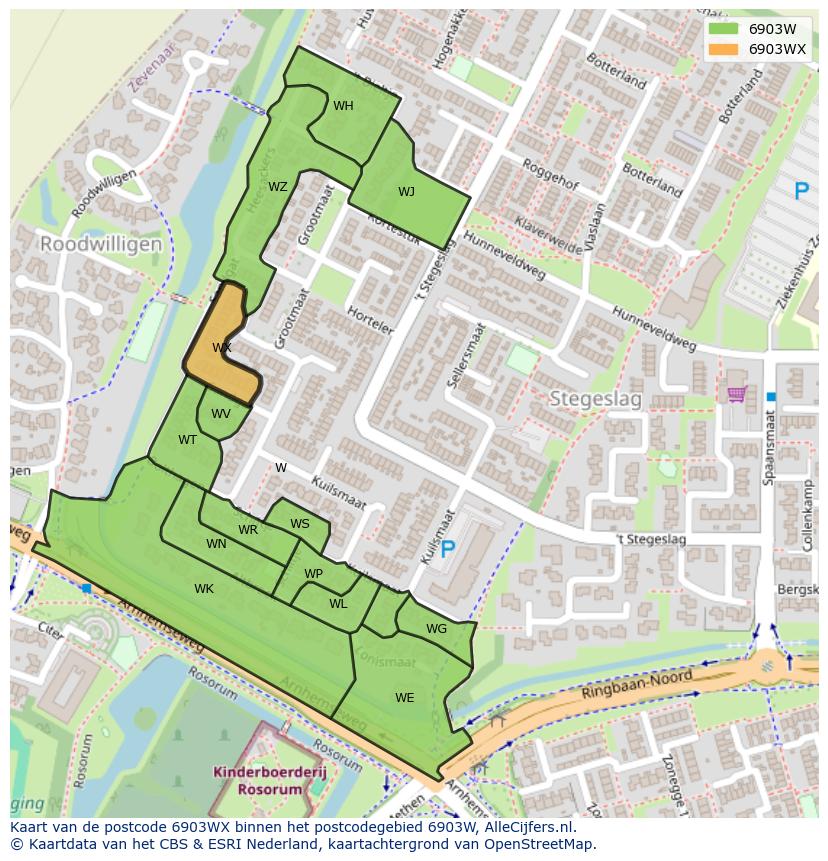 Afbeelding van het postcodegebied 6903 WX op de kaart.