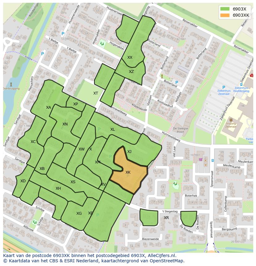 Afbeelding van het postcodegebied 6903 XK op de kaart.