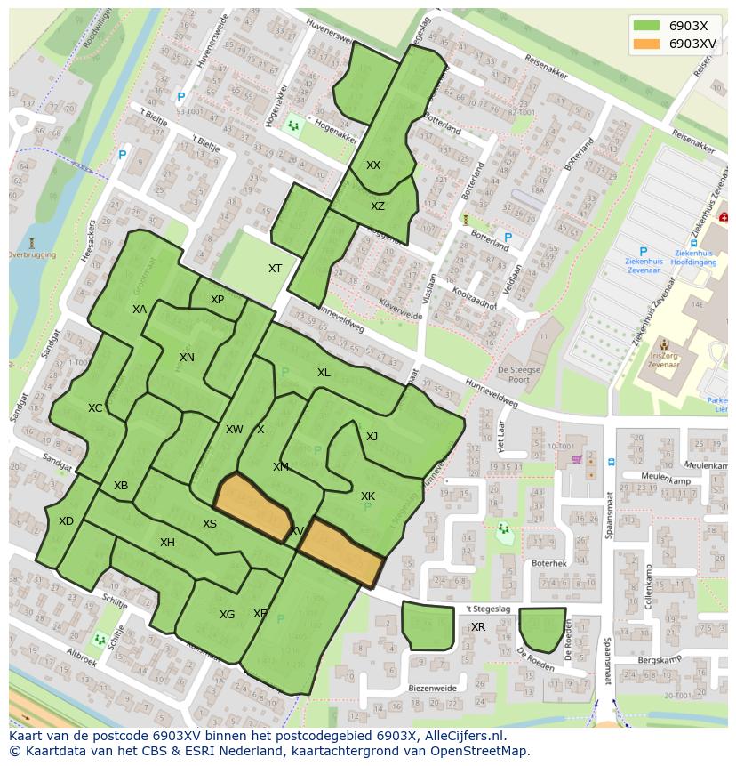 Afbeelding van het postcodegebied 6903 XV op de kaart.