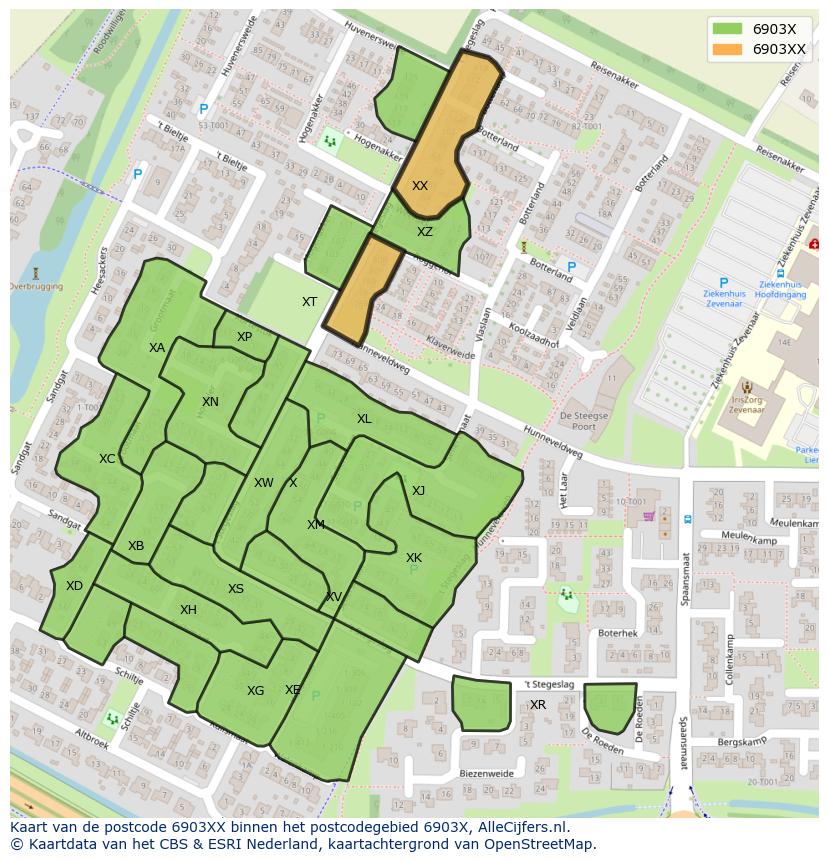 Afbeelding van het postcodegebied 6903 XX op de kaart.