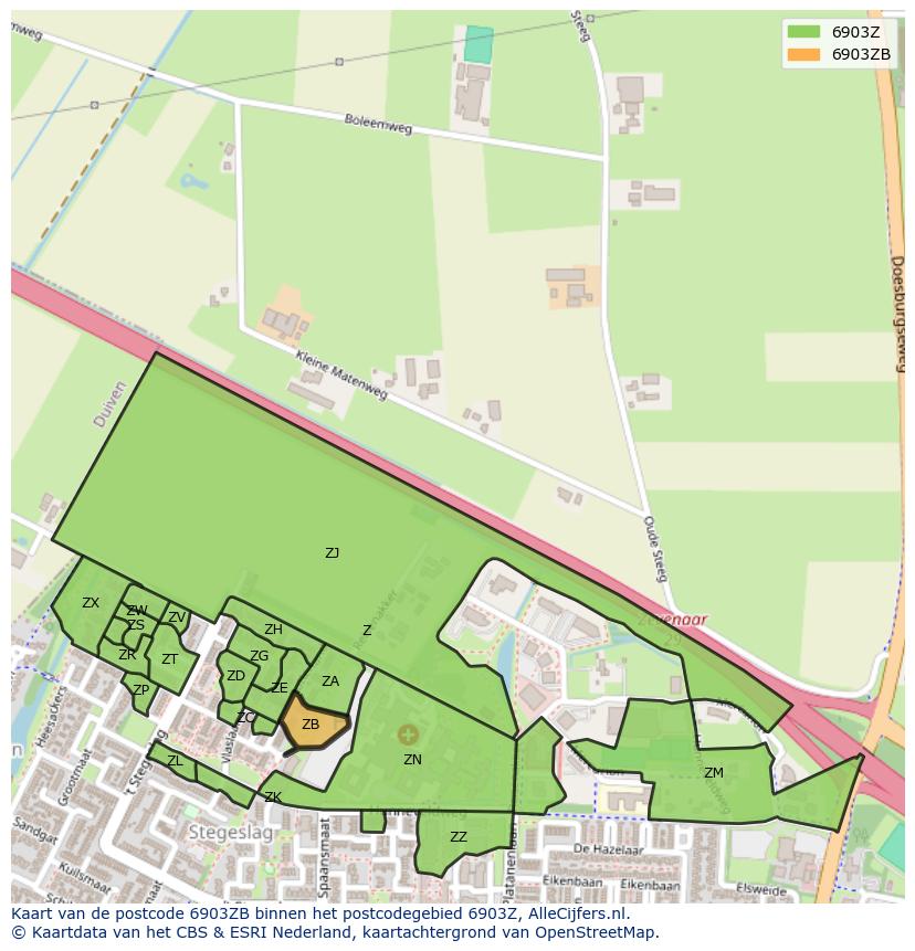 Afbeelding van het postcodegebied 6903 ZB op de kaart.