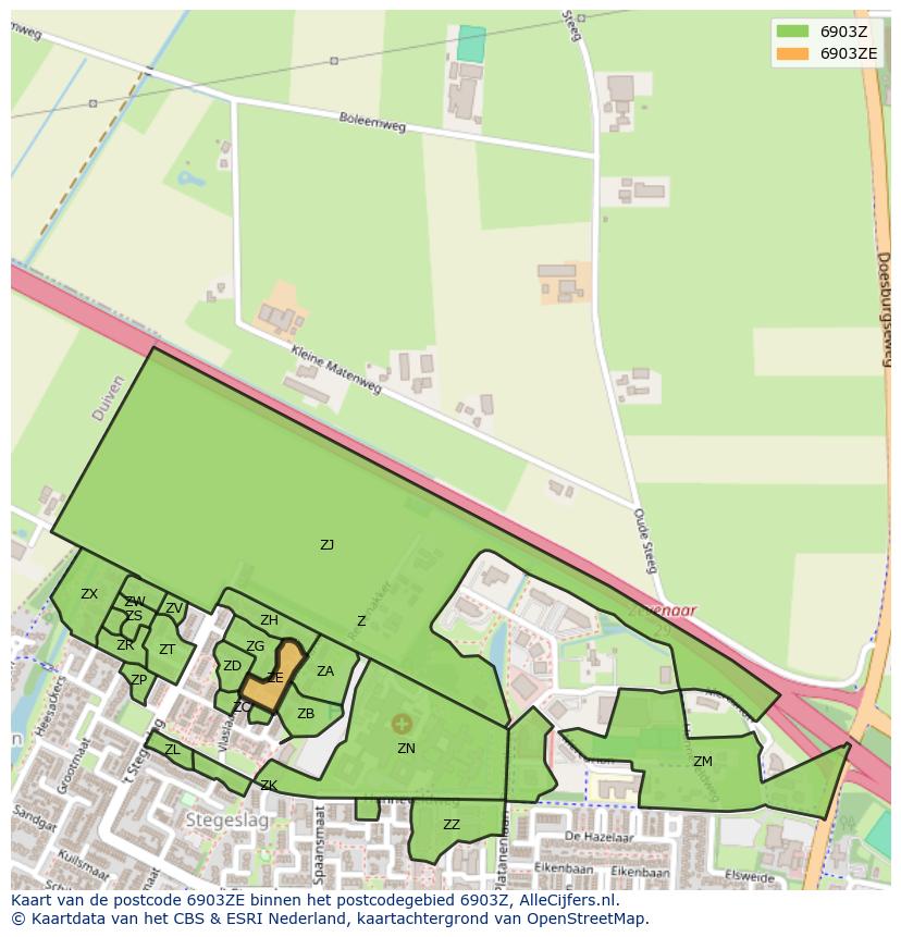 Afbeelding van het postcodegebied 6903 ZE op de kaart.