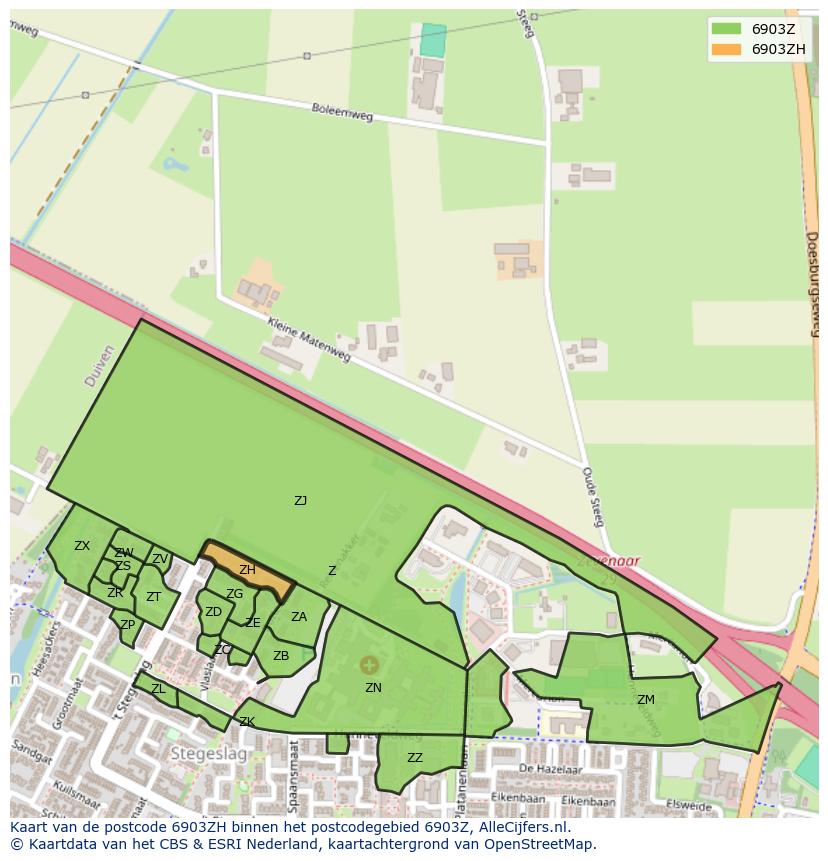 Afbeelding van het postcodegebied 6903 ZH op de kaart.