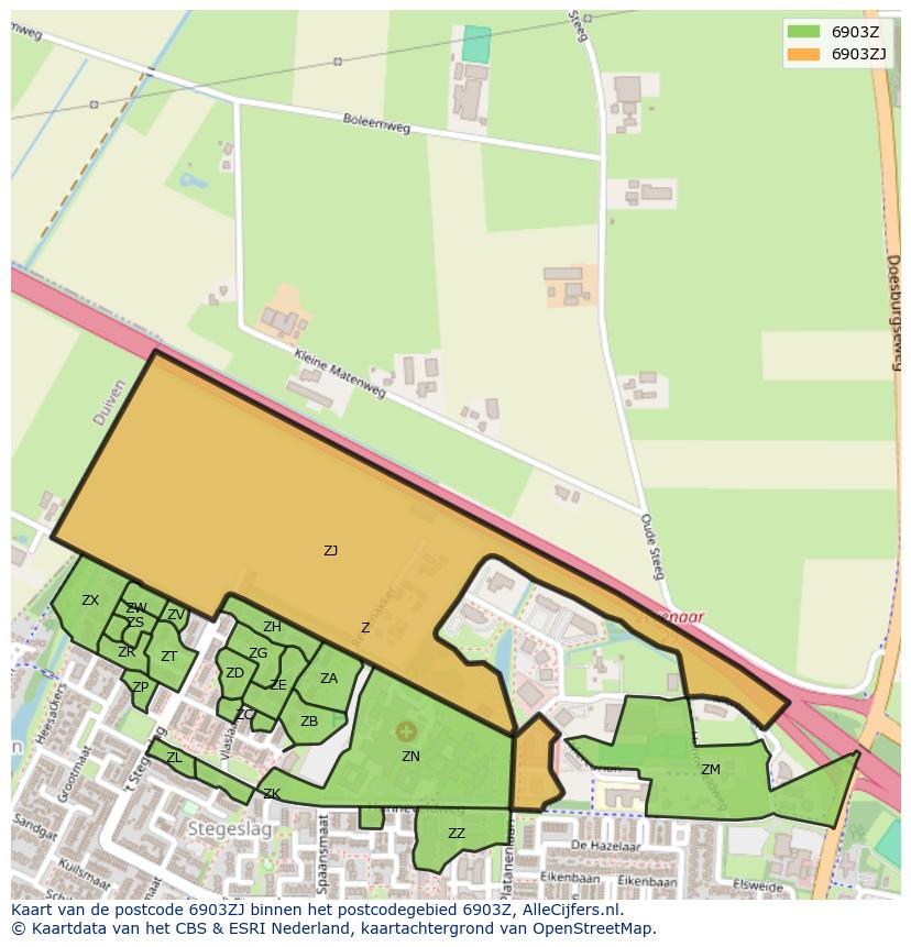 Afbeelding van het postcodegebied 6903 ZJ op de kaart.