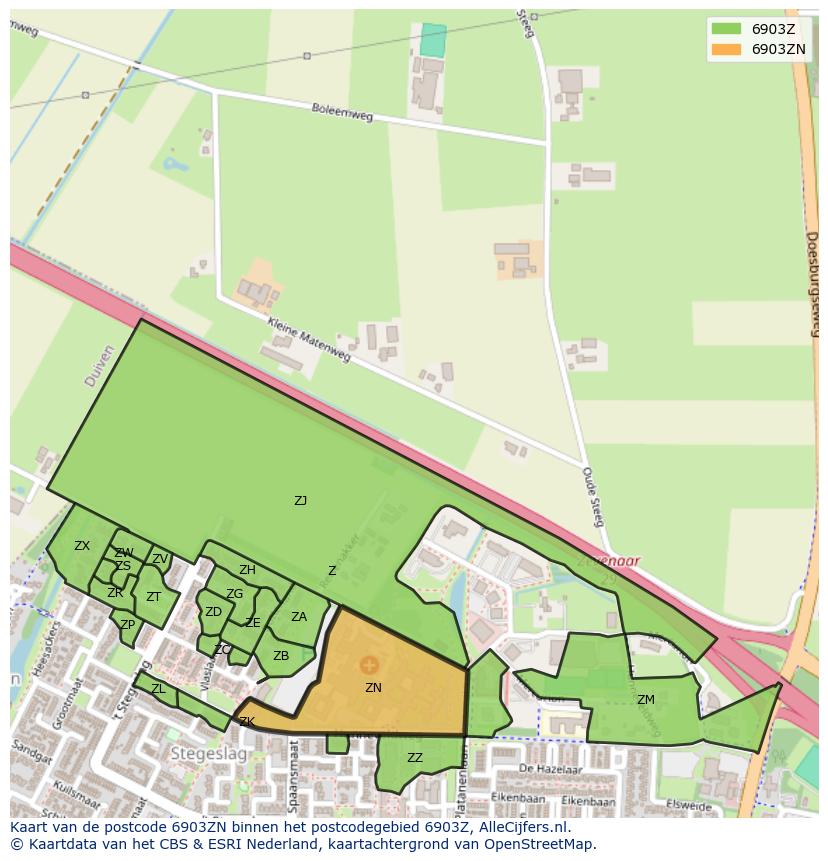Afbeelding van het postcodegebied 6903 ZN op de kaart.