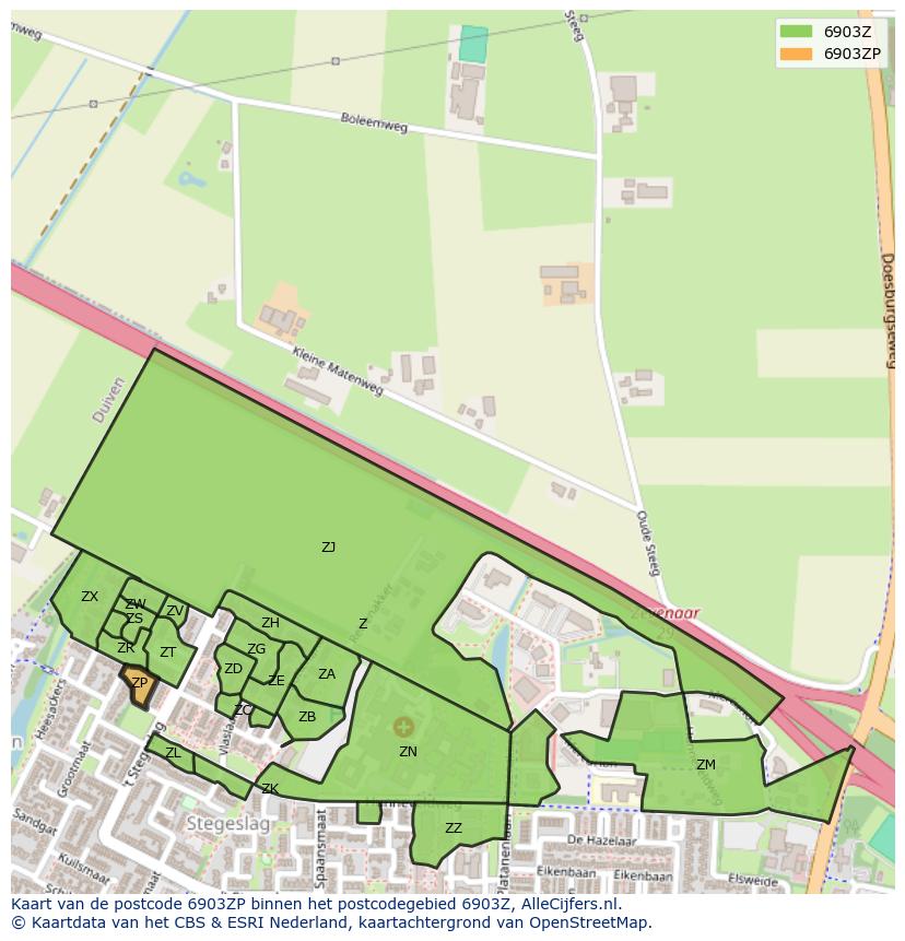 Afbeelding van het postcodegebied 6903 ZP op de kaart.
