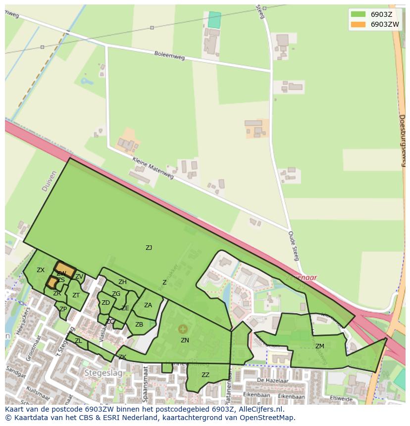 Afbeelding van het postcodegebied 6903 ZW op de kaart.