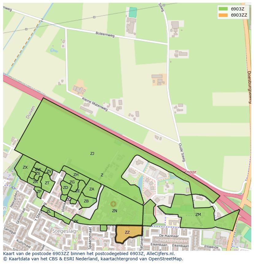 Afbeelding van het postcodegebied 6903 ZZ op de kaart.