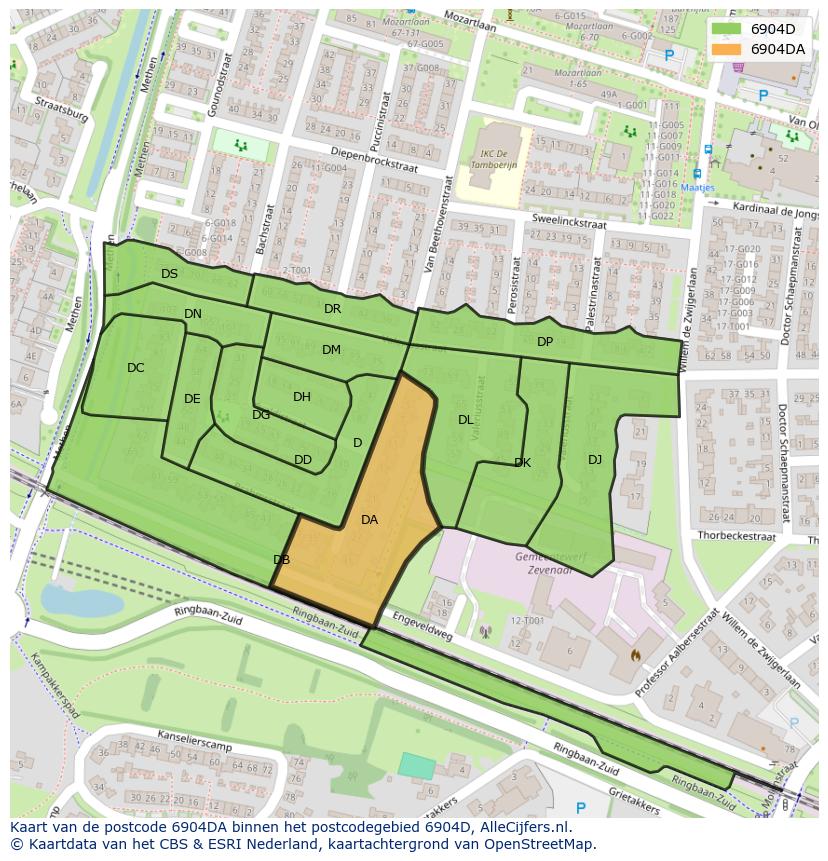 Afbeelding van het postcodegebied 6904 DA op de kaart.