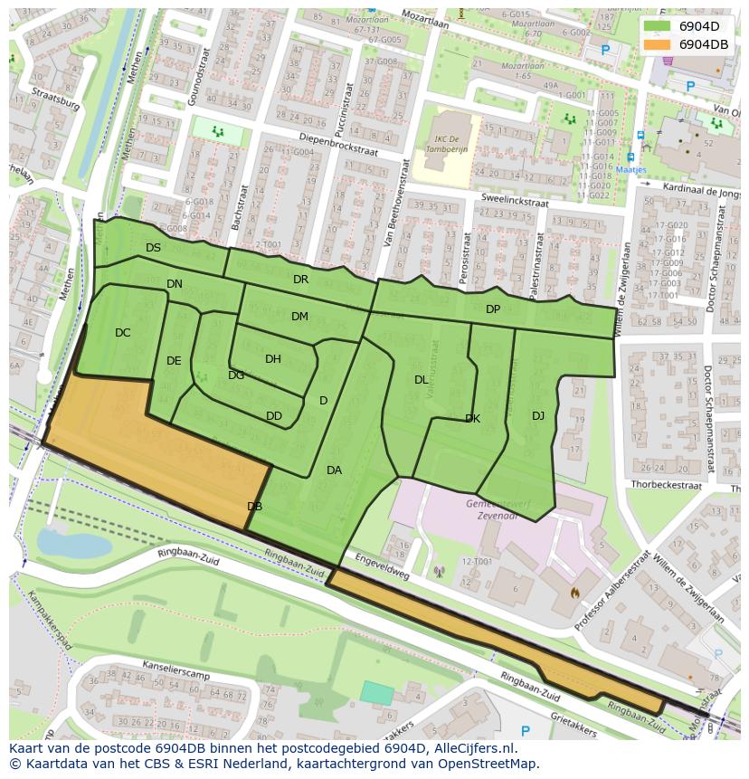 Afbeelding van het postcodegebied 6904 DB op de kaart.