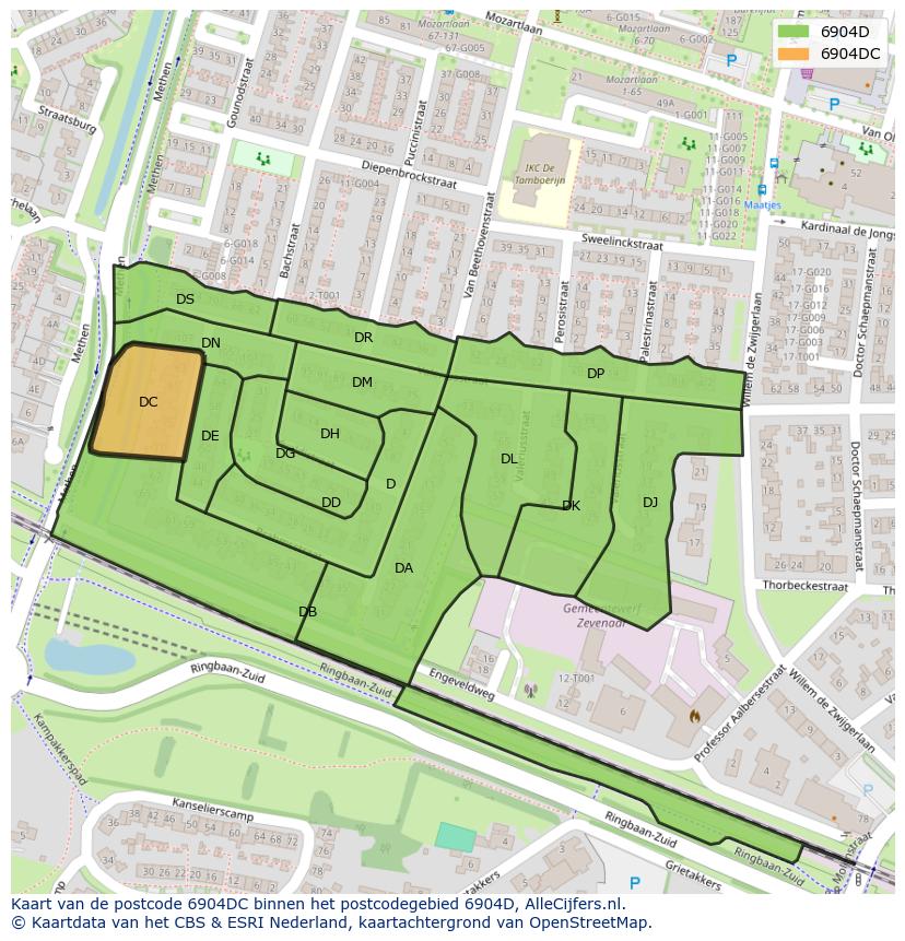 Afbeelding van het postcodegebied 6904 DC op de kaart.