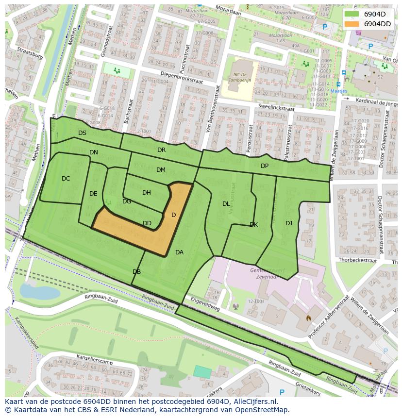Afbeelding van het postcodegebied 6904 DD op de kaart.
