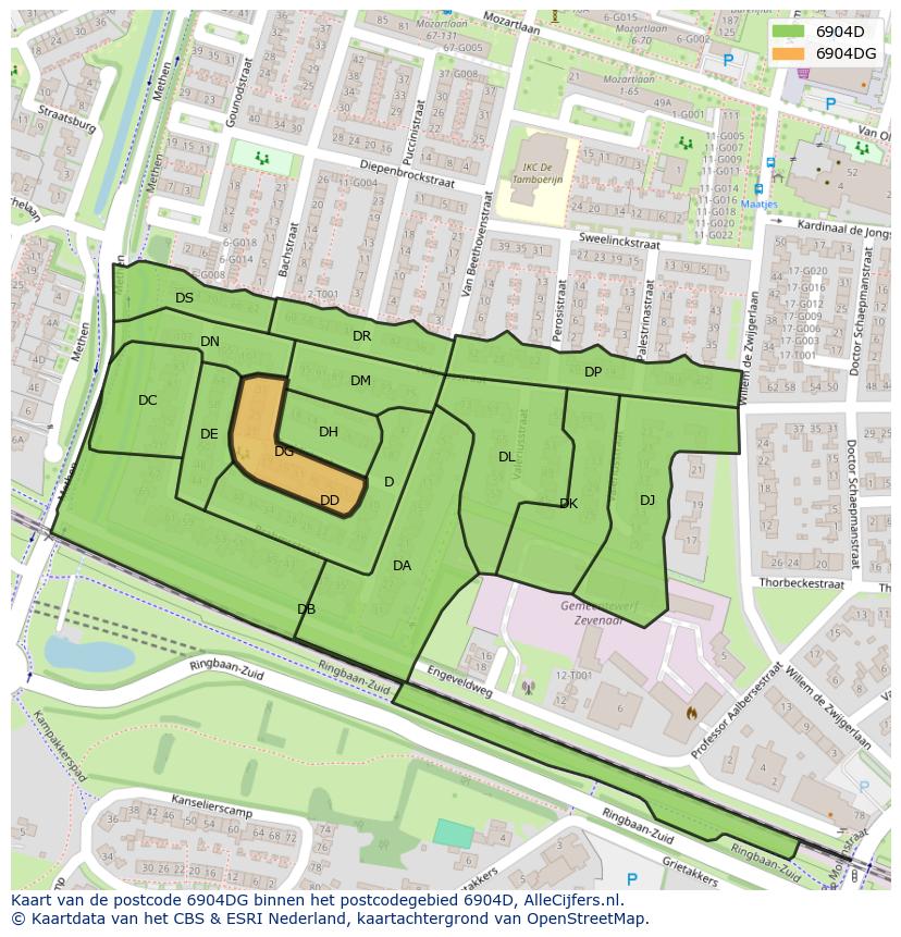 Afbeelding van het postcodegebied 6904 DG op de kaart.