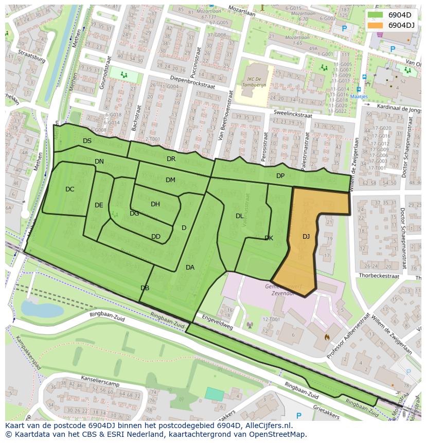 Afbeelding van het postcodegebied 6904 DJ op de kaart.