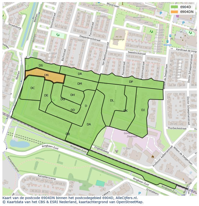 Afbeelding van het postcodegebied 6904 DN op de kaart.