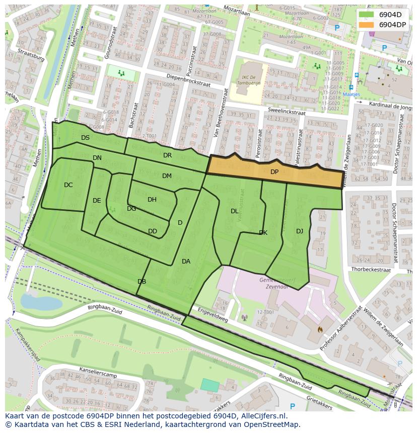 Afbeelding van het postcodegebied 6904 DP op de kaart.