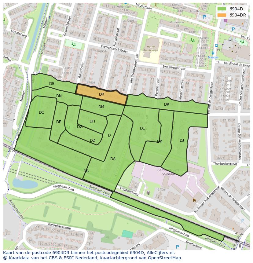 Afbeelding van het postcodegebied 6904 DR op de kaart.