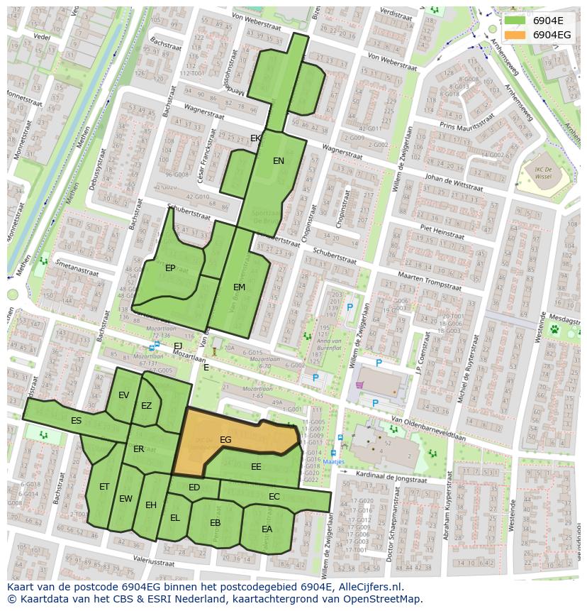 Afbeelding van het postcodegebied 6904 EG op de kaart.
