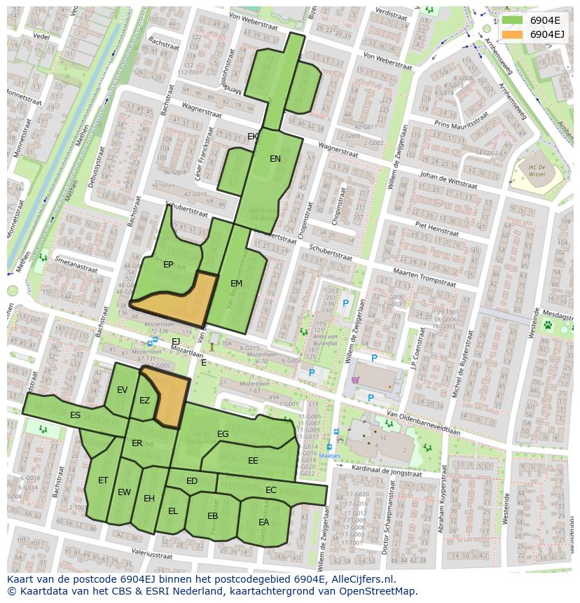 Afbeelding van het postcodegebied 6904 EJ op de kaart.